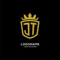 Initial JT logo shield crown style, luxury elegant monogram logo design vector