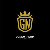 estilo de corona de escudo de logotipo gn inicial, diseño de logotipo de monograma elegante de lujo vector