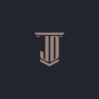 JD initial monogram logo with pillar style design vector