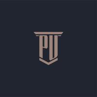 PU initial monogram logo with pillar style design vector