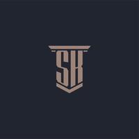 SK initial monogram logo with pillar style design vector