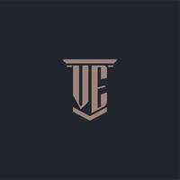 VE initial monogram logo with pillar style design vector