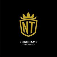 estilo de corona de escudo de logotipo inicial nt, diseño de logotipo de monograma elegante de lujo vector