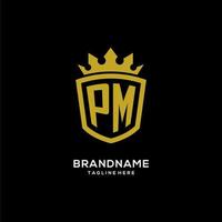 Initial PM logo shield crown style, luxury elegant monogram logo design vector