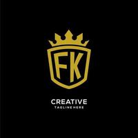 Initial FK logo shield crown style, luxury elegant monogram logo design vector
