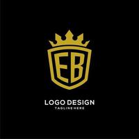 logotipo inicial eb estilo de corona de escudo, diseño de logotipo de monograma elegante de lujo vector