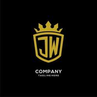 Initial JW logo shield crown style, luxury elegant monogram logo design vector