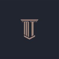 MT initial monogram logo with pillar style design vector
