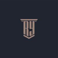 RY initial monogram logo with pillar style design vector