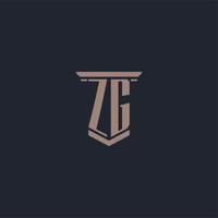 ZG initial monogram logo with pillar style design vector