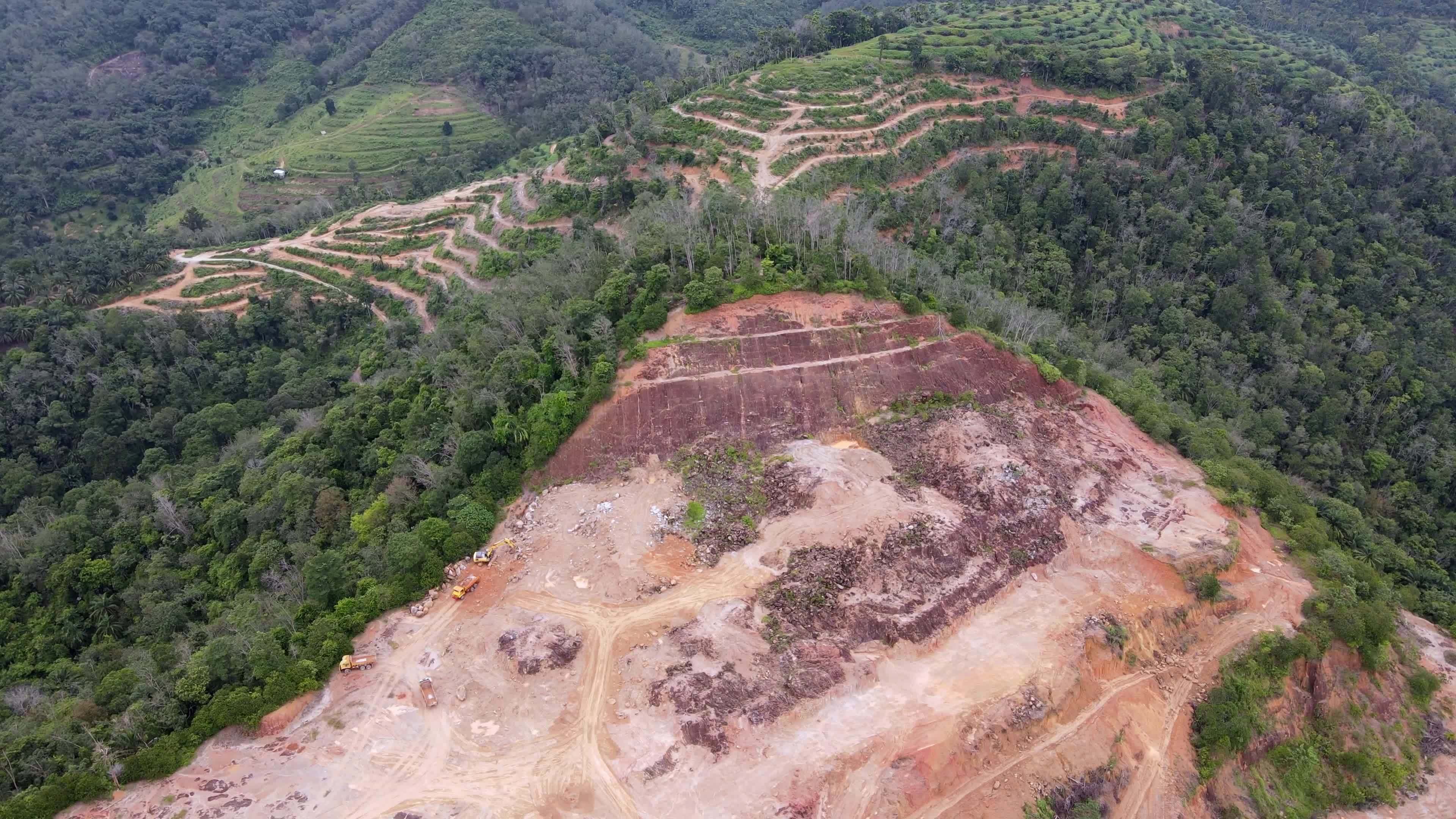 Aerial view land clearing activity at plantation 7934745 Stock Video at