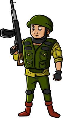 The army is standing and holding the weapon
