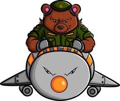 The army bear is flying with the super jet bird vector