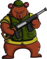 The strong army bear is holding the long shotgun vector