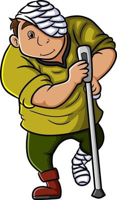 The soldier is getting injured and using the walking stick