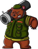 The angry army bear is holding the bazooka weapon vector