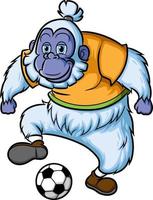 The player yeti is playing football competition vector