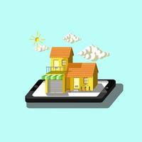3d style house and cellphone illustration