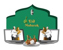 eid mubarak vector, ilustración y comida con luces islámicas para medios publicitarios y proyectos de diseño vector