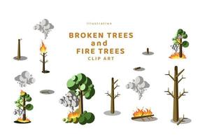 ilustración árboles rotos y árboles de fuego vector