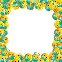 Masked emoticon pattern frame with many expressions vector