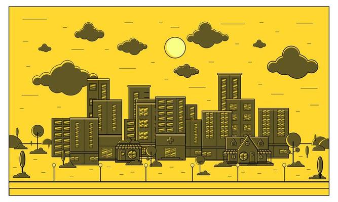 Vector illustration of city background in the afternoon