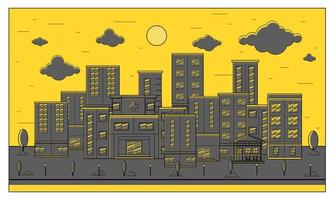 ilustración vectorial del fondo de la ciudad por la tarde vector