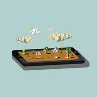 Ilustración 3d de teléfono móvil y naturaleza en llamas vector