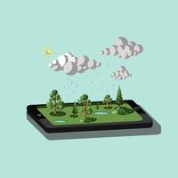 3d illustration of mobile tech and rainy season vector