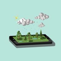 3d illustration of mobile tech and rainy season vector