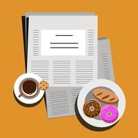 Breakfast, food, drink and newspaper vector illustration