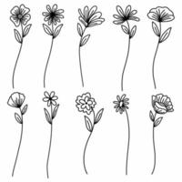 Set of line art flower free vector