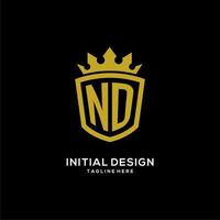 estilo de corona de escudo de logotipo inicial nd, diseño de logotipo de monograma elegante de lujo vector