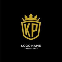 escudo de logotipo kp inicial estilo corona, diseño de logotipo de monograma elegante de lujo vector