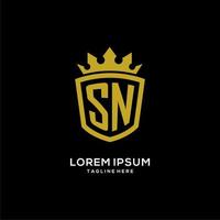 Initial SN logo shield crown style, luxury elegant monogram logo design vector