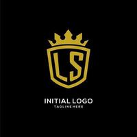 estilo de corona de escudo de logotipo inicial ls, diseño de logotipo de monograma elegante de lujo vector