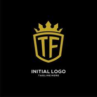 logotipo inicial tf escudo estilo corona, diseño de logotipo de monograma elegante de lujo vector