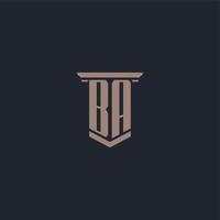 BA initial monogram logo with pillar style design vector