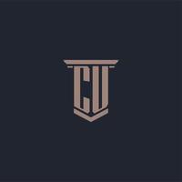 CU initial monogram logo with pillar style design vector