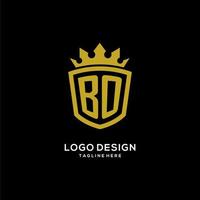 estilo de corona de escudo de logotipo bo inicial, diseño de logotipo de monograma elegante de lujo vector