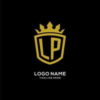 logotipo inicial de lp escudo estilo corona, diseño de logotipo de monograma elegante de lujo vector