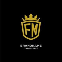 logotipo fm inicial escudo estilo corona, diseño de logotipo de monograma elegante de lujo vector