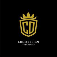 estilo de corona de escudo de logotipo co inicial, diseño de logotipo de monograma elegante de lujo vector
