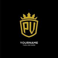 Initial PV logo shield crown style, luxury elegant monogram logo design vector