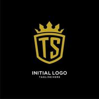 estilo de corona de escudo de logotipo inicial ts, diseño de logotipo de monograma elegante de lujo vector