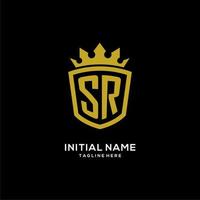 Initial SR logo shield crown style, luxury elegant monogram logo design vector