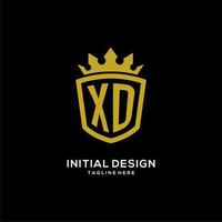 escudo de logotipo xd inicial estilo corona, diseño de logotipo de monograma elegante de lujo vector