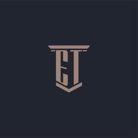 ET initial monogram logo with pillar style design vector
