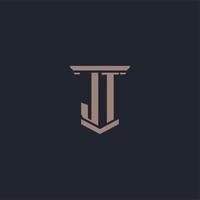 logotipo de monograma inicial jt con diseño de estilo pilar vector