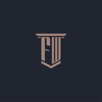 logotipo de monograma inicial fw con diseño de estilo pilar vector